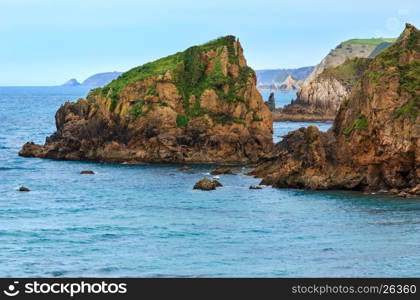 Summer Atlantic ocean coast. View from Regalina promontory, Asturias, Spain.