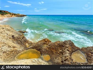 Summer Atlantic rocky coast view (Albufeira outskirts, Algarve, Portugal).