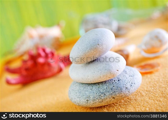 summer background, yellow sand and sea shels