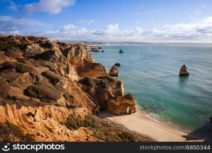Summer beach and resort area of Atlantic ocean, Algarve, Portugal