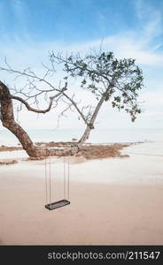 Summer beach and swing hanging from a tree, Krabi, Thailand