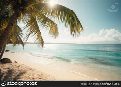 summer beach under palm leaves, vacation by the sea generative ai.