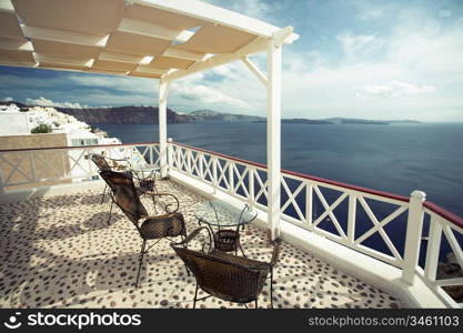 summer cafe at Oia, Santorini island, Greece