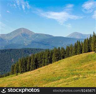 Summer Chornohora mountain ridge view from Vesnjarka plateau  Carpathian, Ukraine .