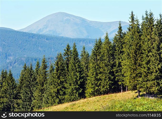 Summer Chornohora mountain ridge view from Vesnjarka plateau (Carpathians, Ukraine).