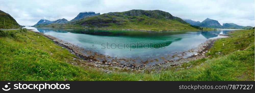 Summer cloudy sea panorama (Norway, Lofoten).