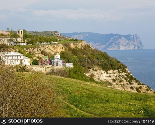 Summer coast and Saint George cloister view from Phiolent Cape (Crimea, Ukraine)