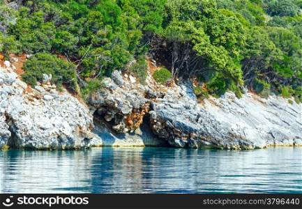 Summer coast view from motorboat (Kefalonia, not far from Agia Effimia, Greece)