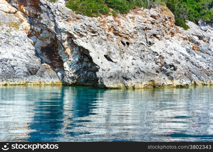 Summer coast view from motorboat (Kefalonia, not far from Agia Effimia, Greece)