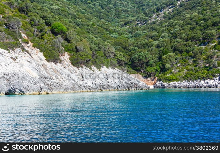 Summer coast view from motorboat (Kefalonia, not far from Agia Effimia, Greece)