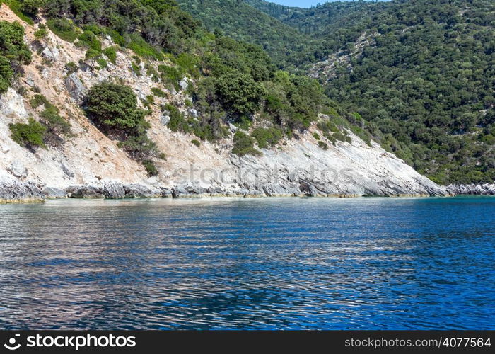 Summer coast view from motorboat (Kefalonia, not far from Agia Effimia, Greece)