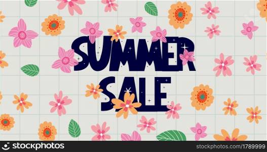 SUMMER. Composition with flowers, leaves and abstract elements.. Summer banner Animated hand drawn lettering 4k footage. Motion graphic with Flowers