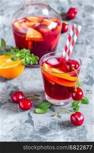 summer cool alcoholic drink sangria with fresh fruits and berries