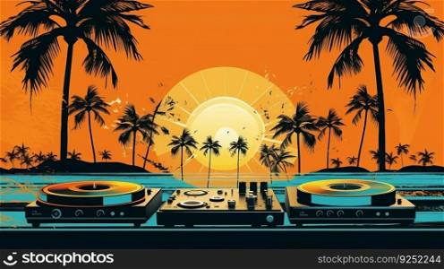 Summer disco party background. Illustration Generative AI
