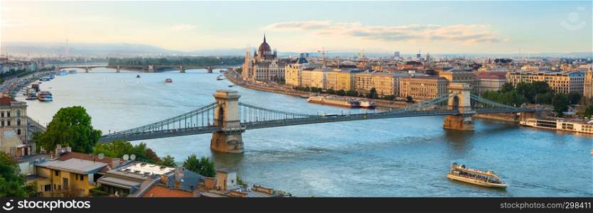 Summer evening over landmarks in Budapest, Hungary