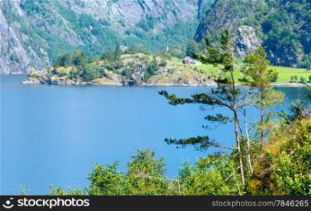 Summer fjord mountain landscape (near Langfossen waterfall, Norway).