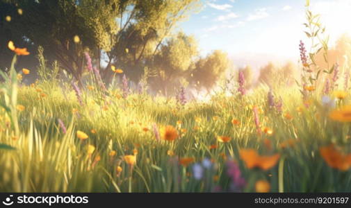 Summer floral meadow. Illustration Generative AI 