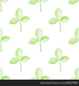 Summer floral watercolor seamless pattern with green plants on a white background