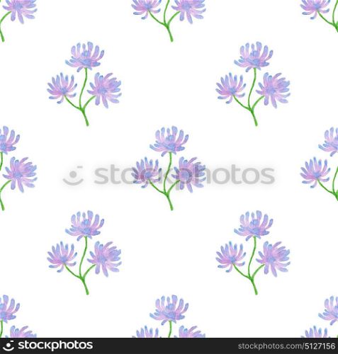 Summer floral watercolor seamless pattern with violet flowers on a white background