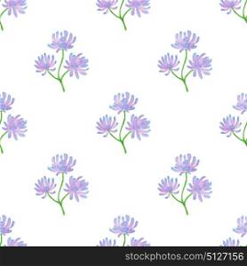 Summer floral watercolor seamless pattern with violet flowers on a white background