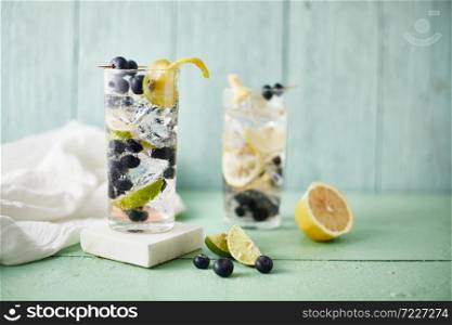 Summer fresh blueberry lemonade cocktails.