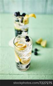 Summer fresh blueberry lemonade cocktails.