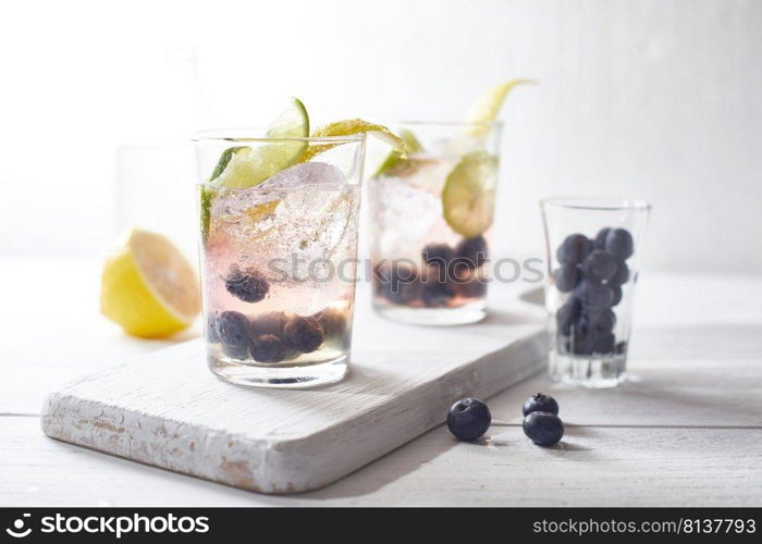 Summer fresh blueberry lemonade cocktails. 