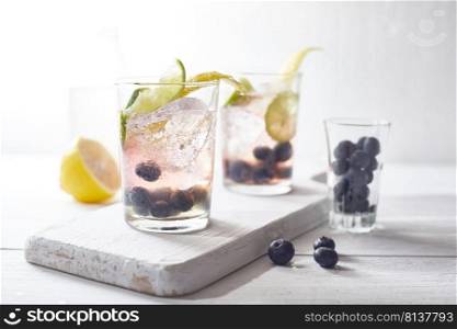 Summer fresh blueberry lemonade cocktails. 