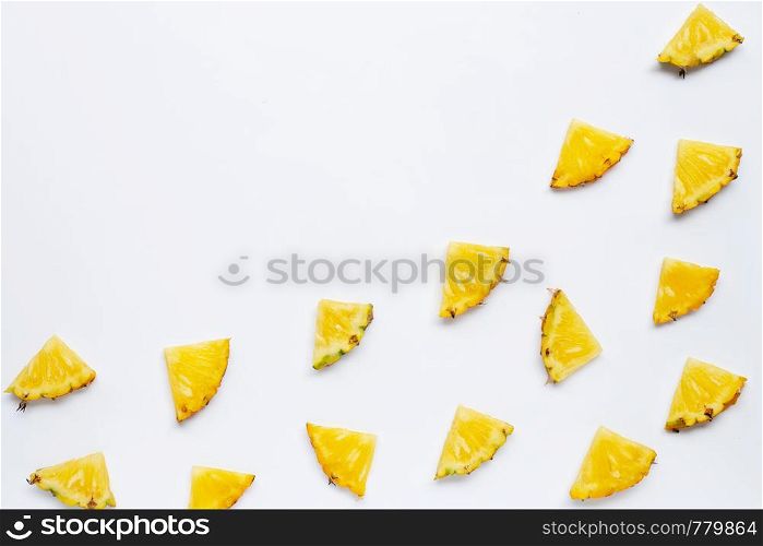 Summer fruit. Sliced pineapple on white background. Copy space