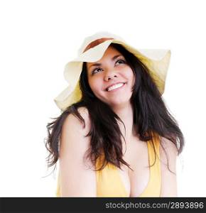 Summer girl wearing a hat, isolated on white
