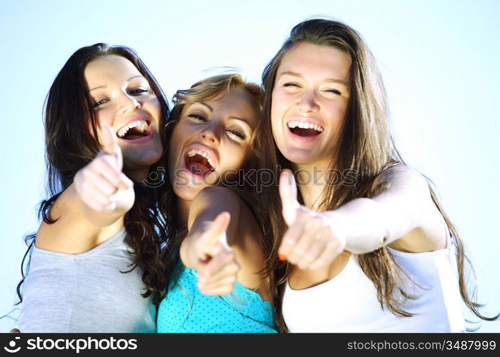 summer girlfriends in sun ligt happy and smile