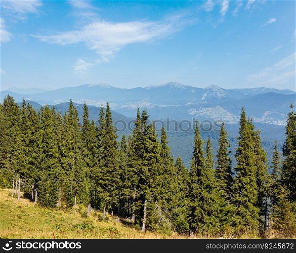 Summer Gorgany mountain ridge view from Vesnjarka plateau (Carpathian, Ukraine).