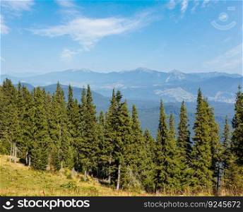 Summer Gorgany mountain ridge view from Vesnjarka plateau (Carpathian, Ukraine).