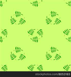 Summer Green Leaves Isolated on Green Background. Seamless Leaves Pattern. Summer Seamless Leaves Pattern