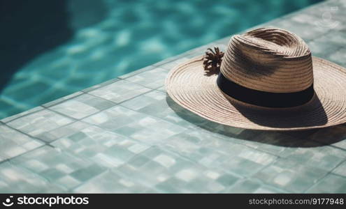 Summer hat and pool. Illustration Generative AI
