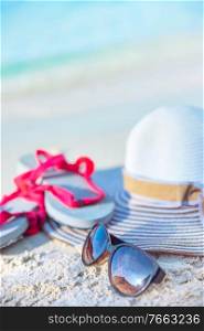 Summer, holiday, vacation accessories - tropical beach