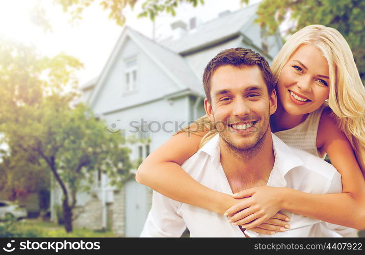 summer holiday, vacation, dating and tourism concept - happy couple having fun on the beach