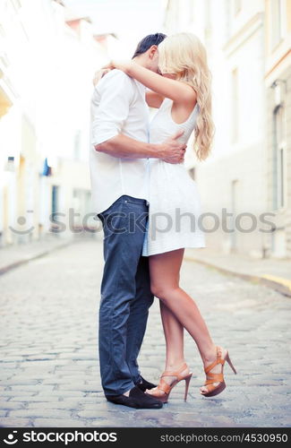 summer holidays and dating concept - couple in the city. couple in the city