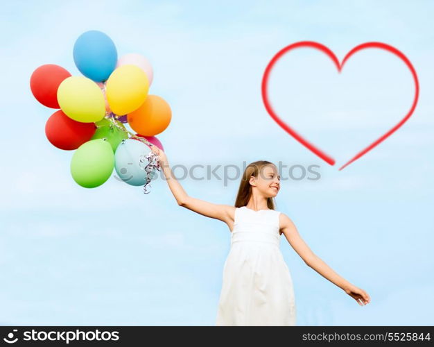 summer holidays, celebration, family, children and people concept - happy girl with colorful balloons