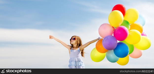 summer holidays, celebration, family, children and people concept - happy girl with colorful balloons