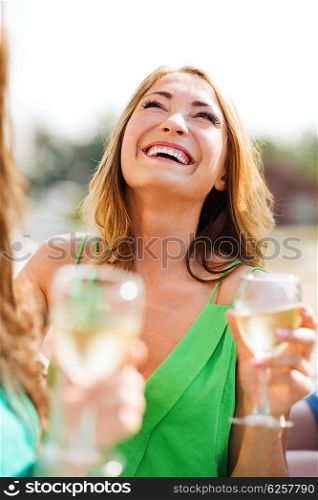 summer holidays, vacation and celebration - girl with champagne glass