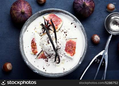 Summer ice cream with figs. ice cream with nuts, vanilla and chocolate
