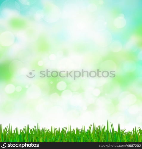 Summer image. Green summer meadow with sun glare and rays