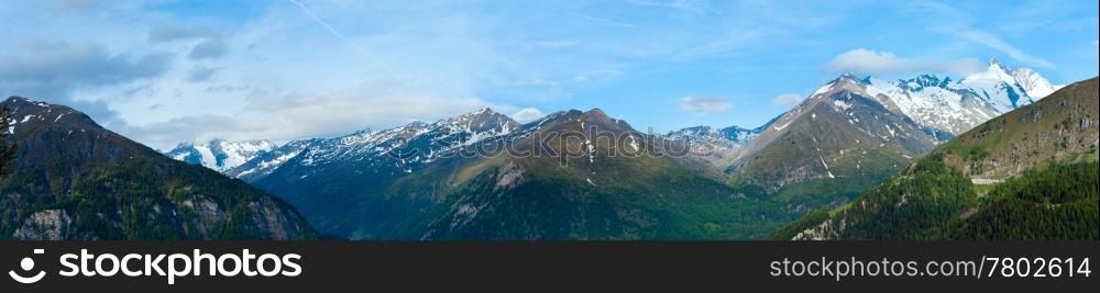 Summer (June) Alp mountain tops panorama from Grossglockner High Alpine Road. Four shots composite picture.