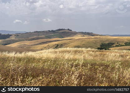 Summer landscape along the road from Gambassi Terme to Volterra, Tuscany, Italy