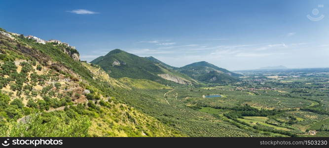 Summer landscape along the road from Sermoneta to Norma, Latina, Italy