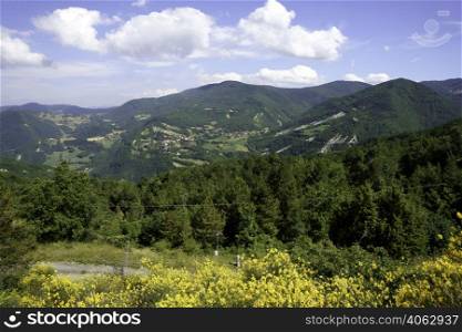 Summer landscape along the road to Passo della Cisa, Appennino, Italy, in the Parma province