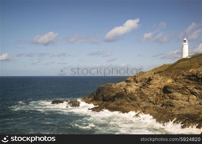 Summer landscape image of Trevose head in Cornwall England