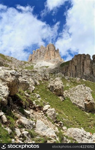 summer landscape in Catinaccio group Italian Dolomites