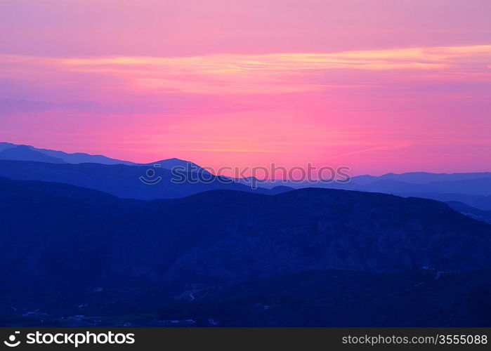 Summer landscape in mountains with the sun